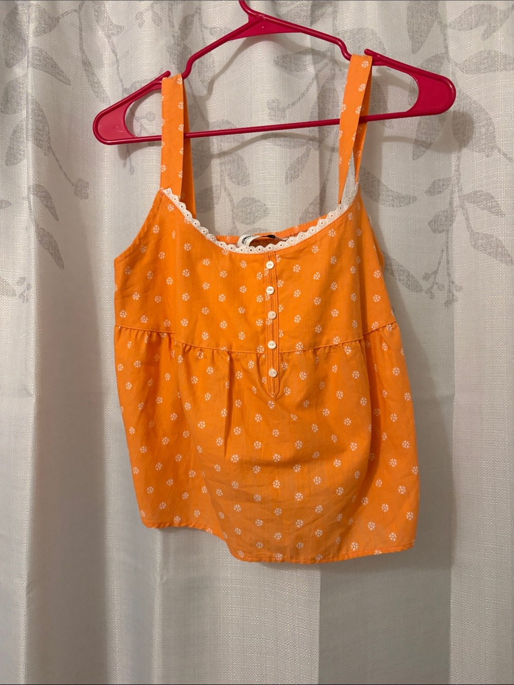 Juniors Orange Floral Tank Top with Lace Trim
(Sleepwear top)